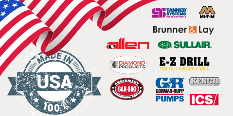 Able Tool and Equipment is proud of the US companies they represent like Kenco,Diamond Products, E-Z Drill. Gorman Rupp, ICS, Sullair, allen